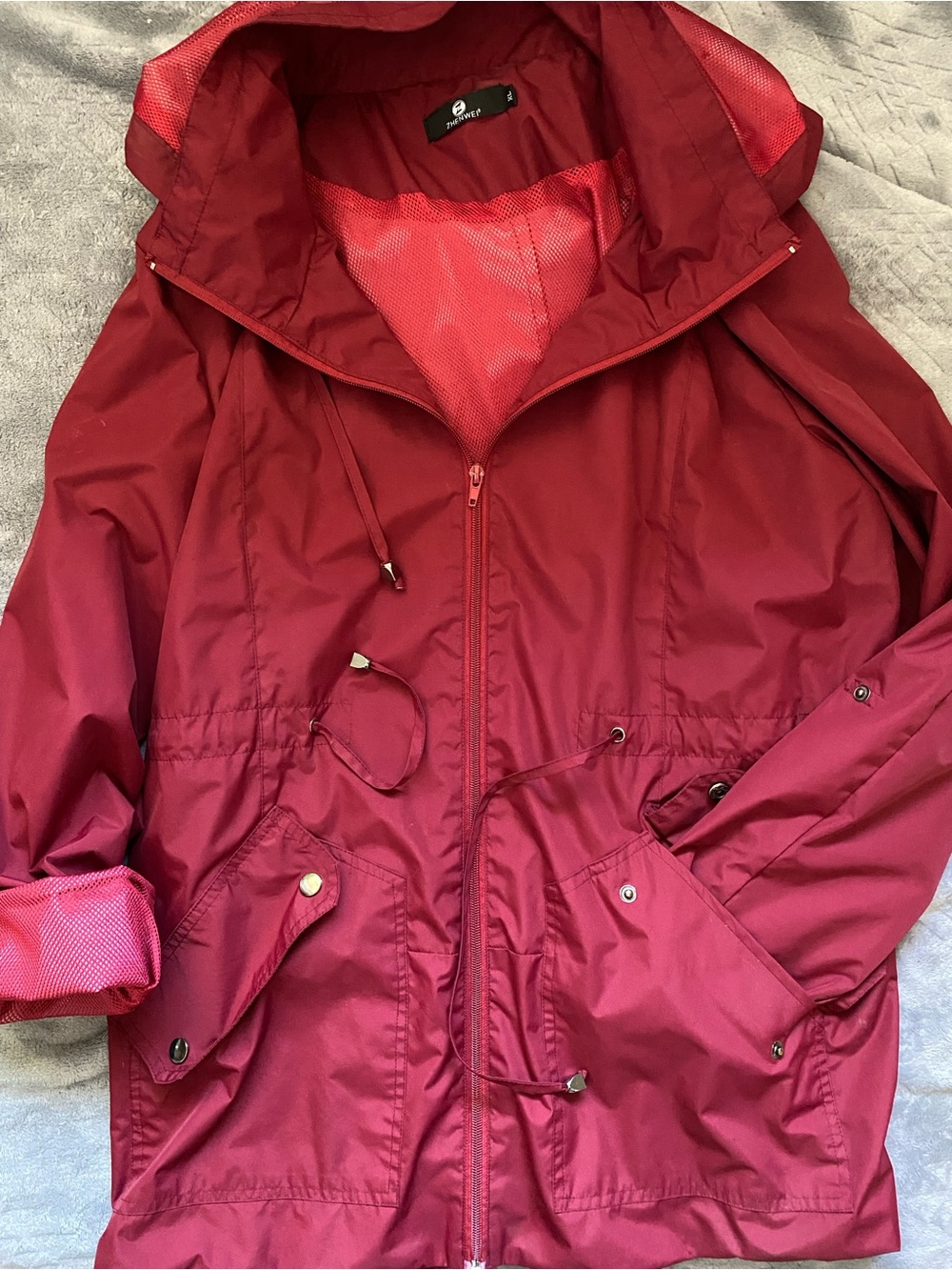 Women's Burgundy Hooded Utility Jacket